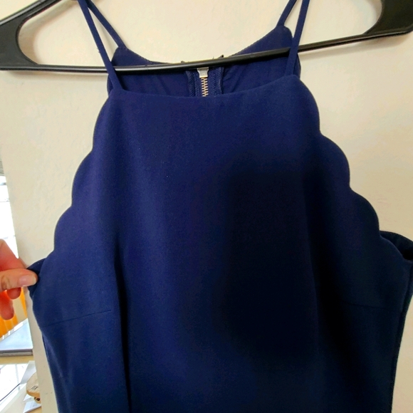 Speechless Pants - Blue Scalloped High Neck Pant Suit/Romper